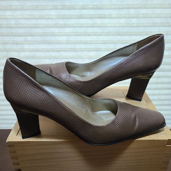 EXCELLENT USED SHOES PROXY ITALIAN LEATHER COPPER GOLD MESH TEXTURED HEELPUMPS 8 - Picture 1 of 14